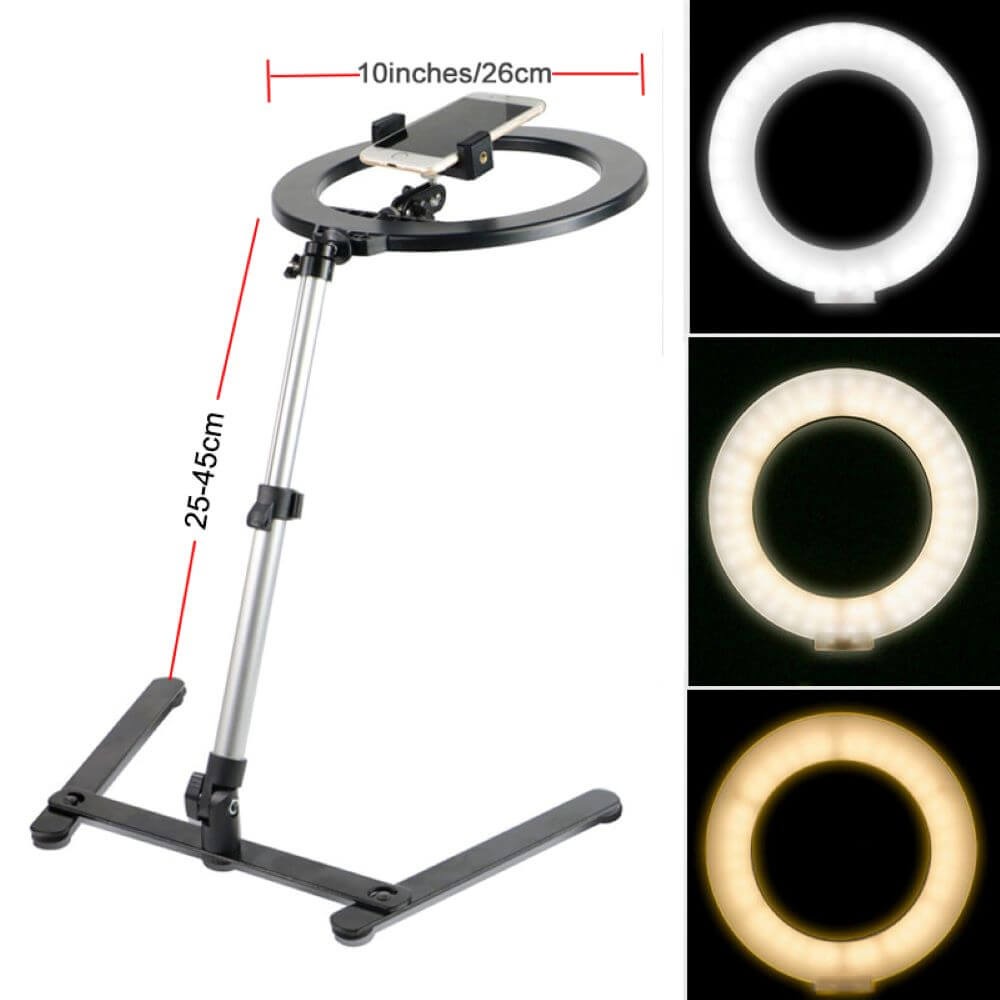 Iluminador de Led Ring Light 10 Polegadas com Suporte de Mesa