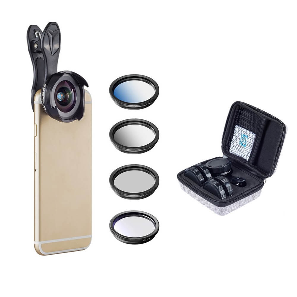 Kit Lente Grande Angular + Lente Macro + Filtros para Celular Apexel