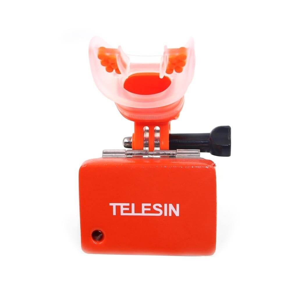 Suporte de Boca com Boia para GoPro e Câmeras Similares - Telesin Cor Laranja