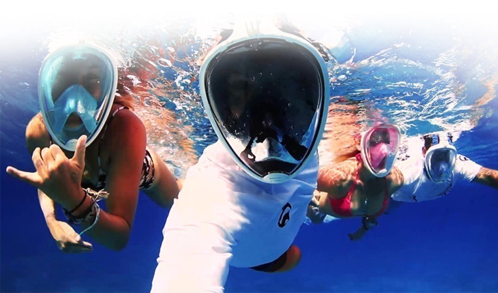 Máscara Mergulho Livre Snorkeling Full Face para GoPro Tamanho S/M