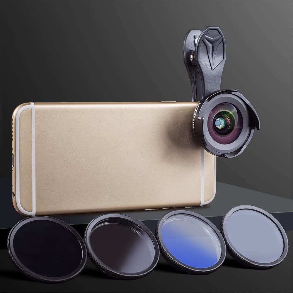 Kit Lente Grande Angular + Lente Macro + Filtros para Celular Apexel