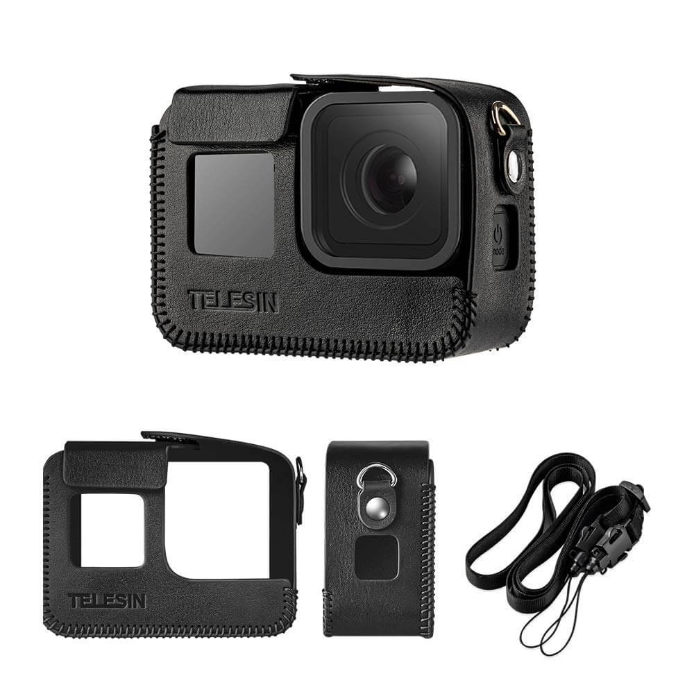 Case GoPro Hero 8 Black em Couro Sintético com Cordão Pescoço Telesin