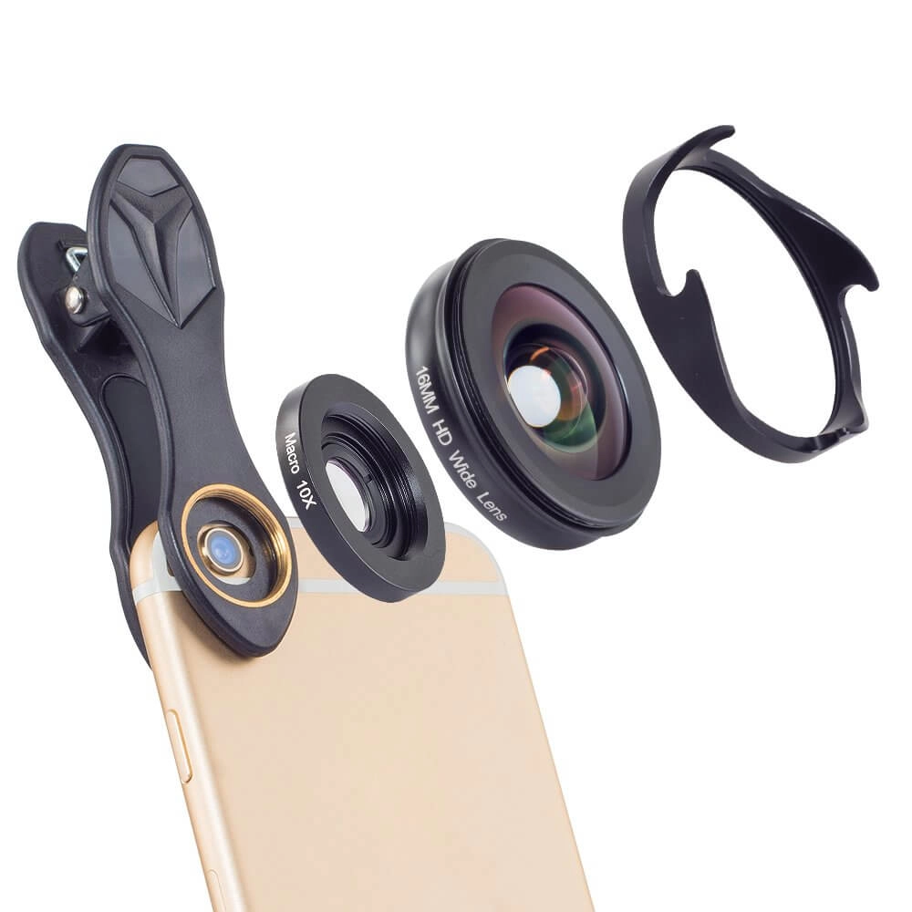 Kit Lente Grande Angular + Lente Macro + Filtros para Celular Apexel