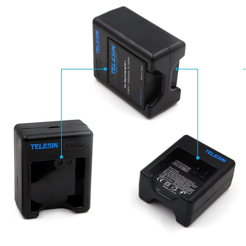 Carregador Duplo para Câmera XiaoMi Yi II 4K - Telesin Carregador Duplo para Câmera XiaoMi Yi II 4K - Telesin