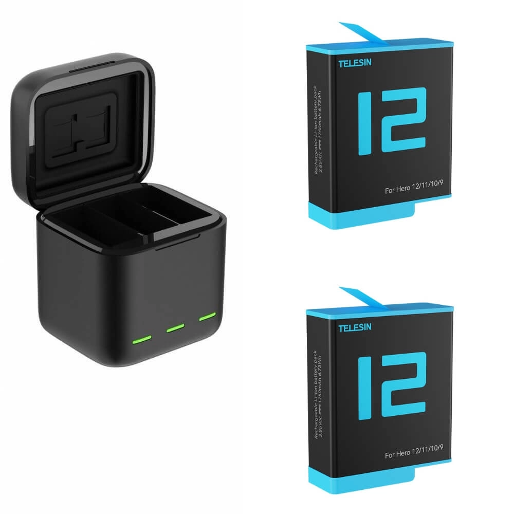 Carregador Triplo com 2 Baterias GoPro Hero 12/11/10/9 Black - Telesin