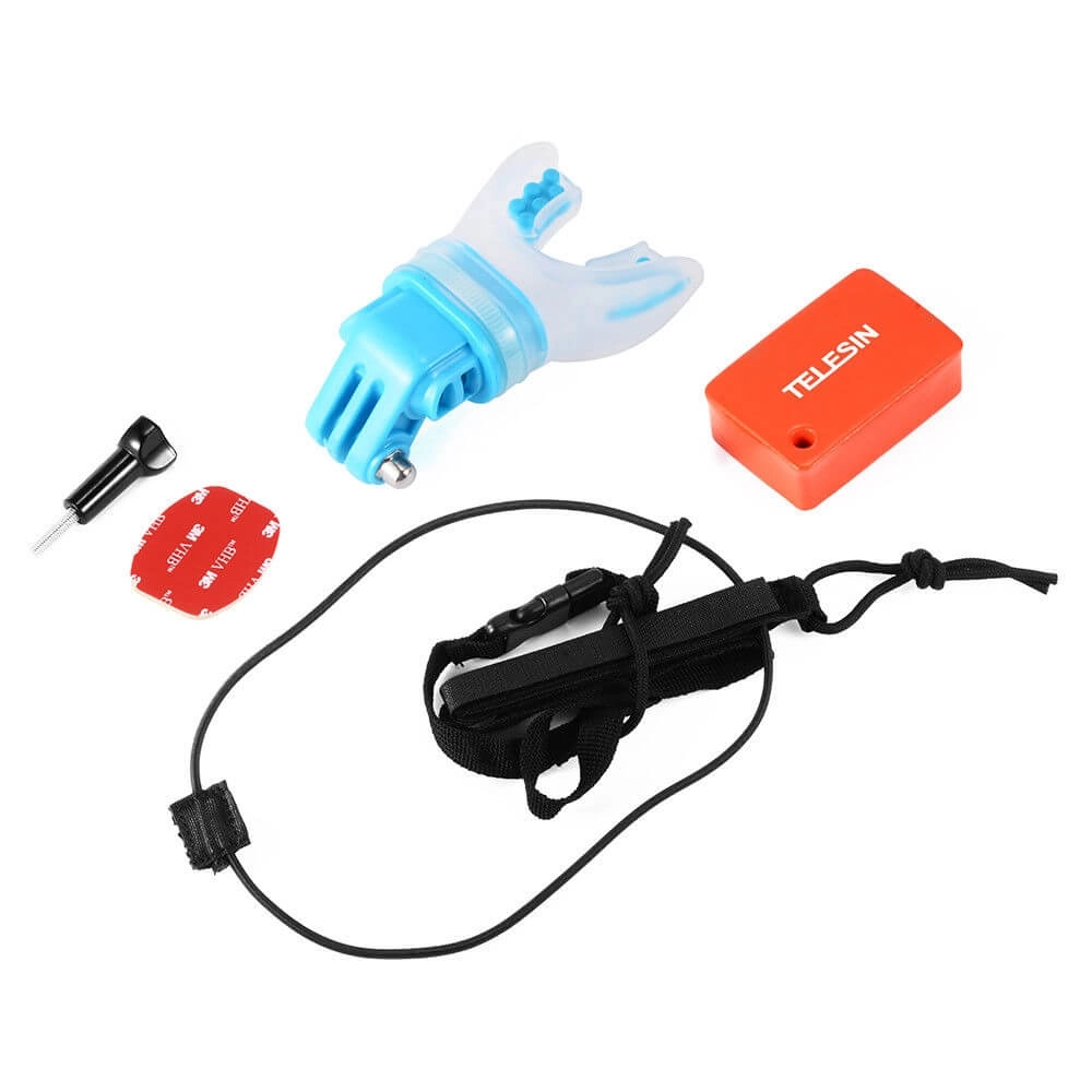 Suporte de Boca com Boia para GoPro e Câmeras Similares - Telesin Cor Azul