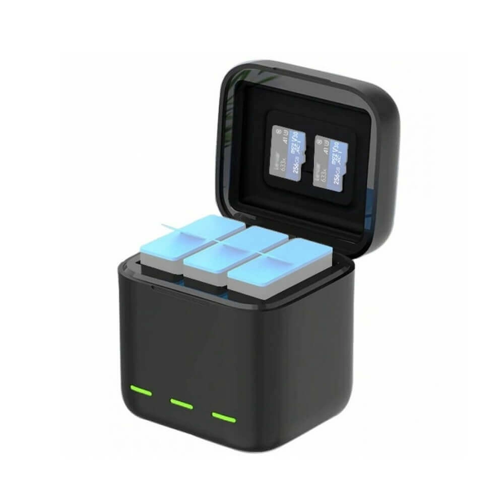 Carregador Triplo para GoPro Hero 12 / 11 / 10 / 9 Black - Telesin Box Design