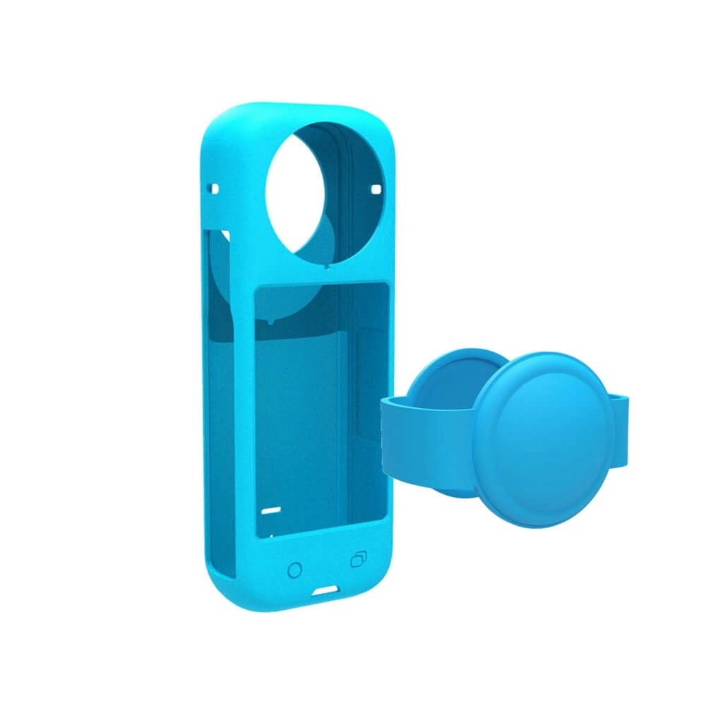 Case Capa de Silicone para Câmera Insta360 X4 + Protetor de Lente Cor:Azul