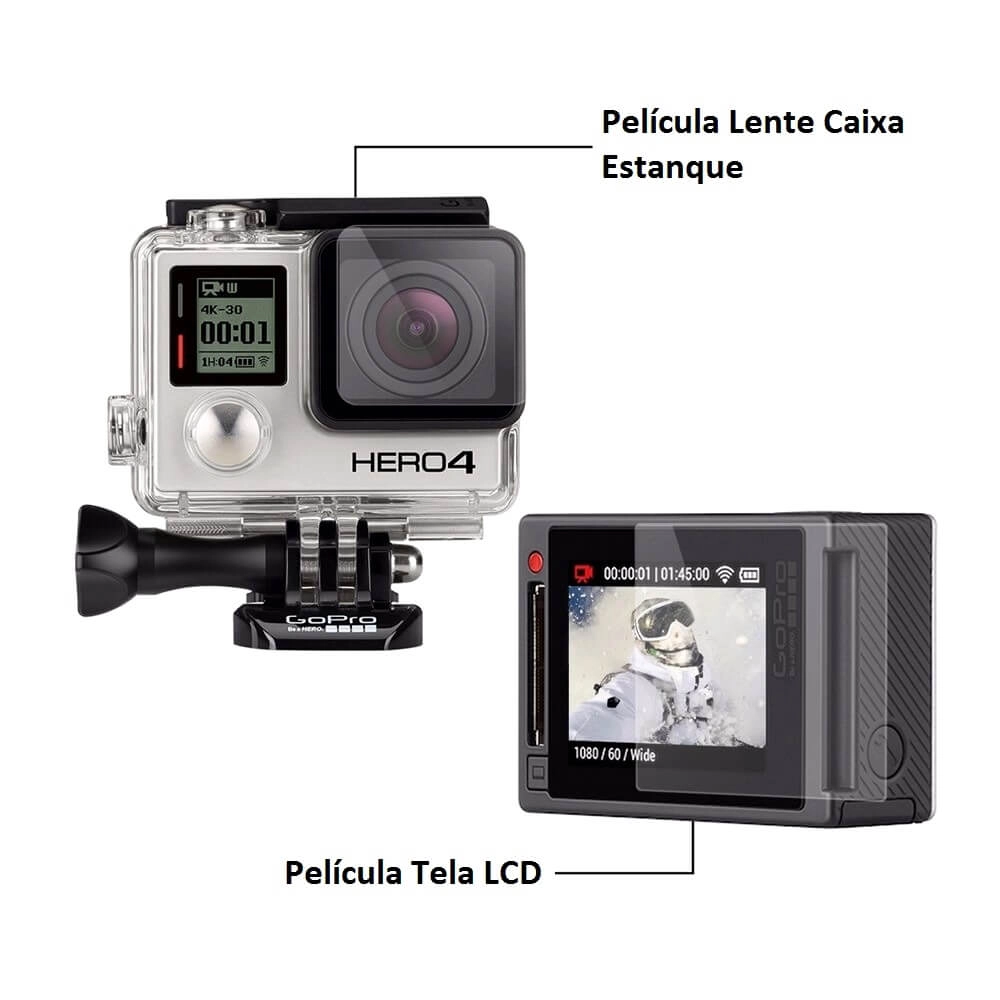 Películas para Lente Caixa Estanque e Tela Lcd GoPro Hero 4 Silver