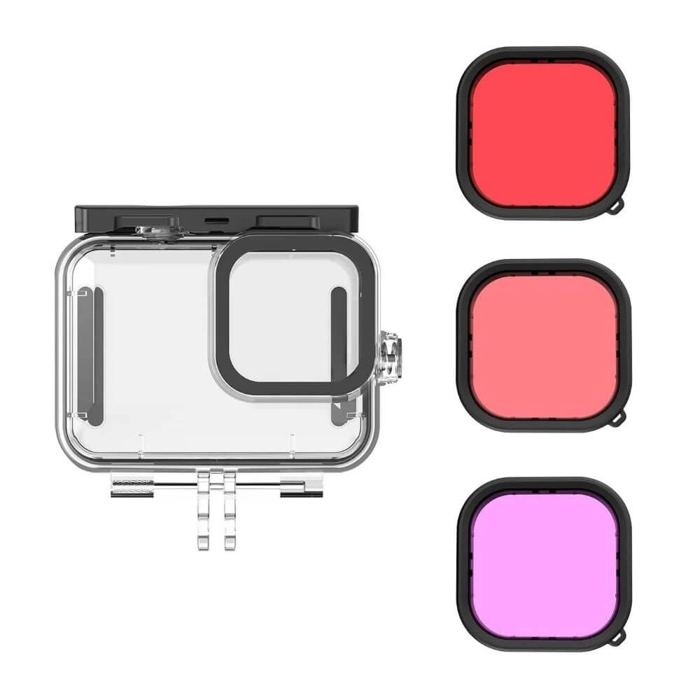 Kit Mergulho GoPro Hero 13 / 12 / 11 / 10 / 9 Black - Caixa Estanque + Filtros - Telesin
