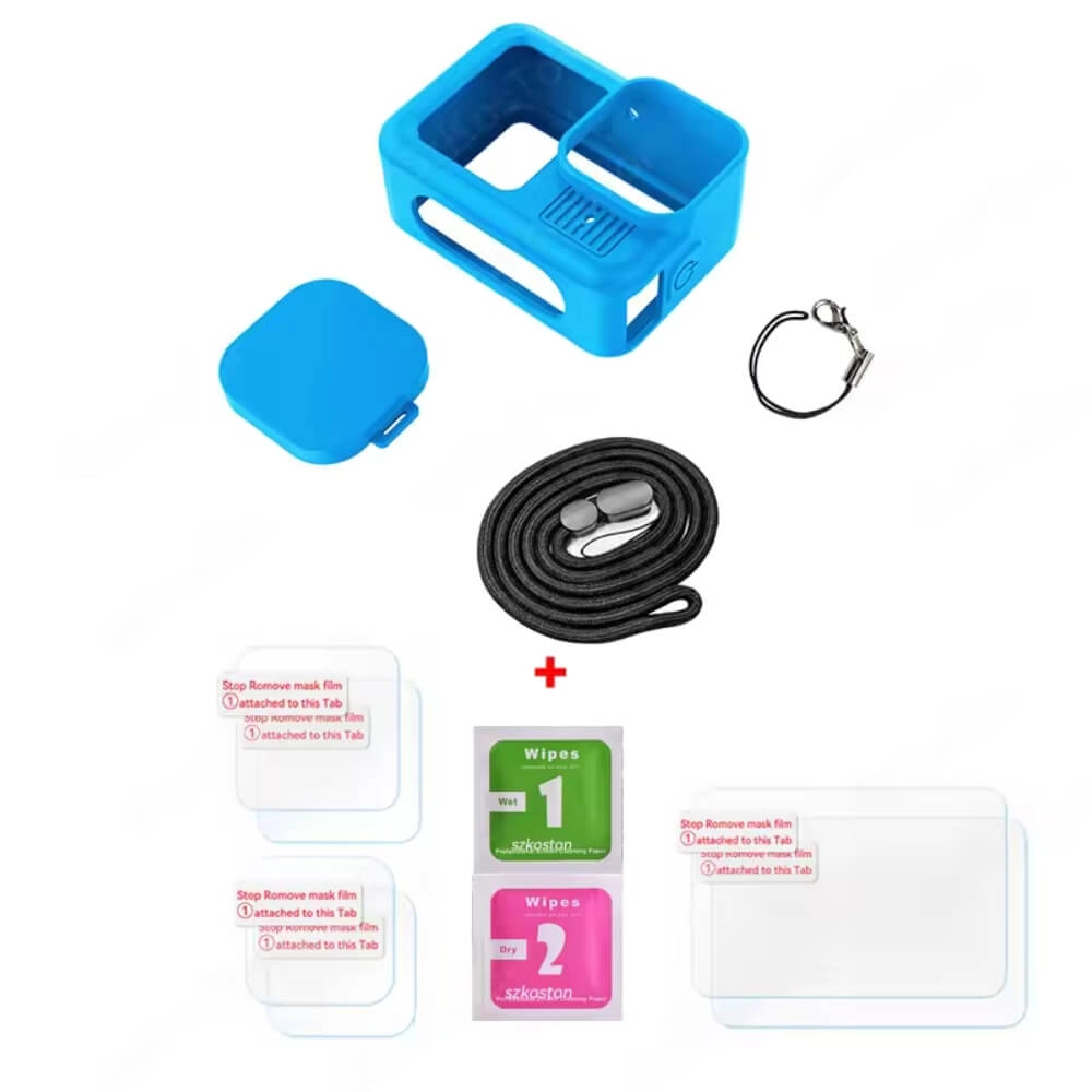 Capa de Silicone para GoPro Hero 13 + Tampa para Lente + Películas Cor: Azul