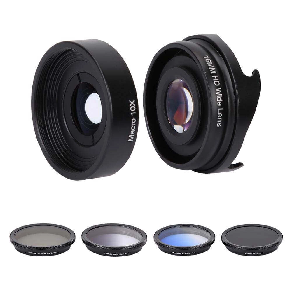 Kit Lente Grande Angular + Lente Macro + Filtros para Celular Apexel