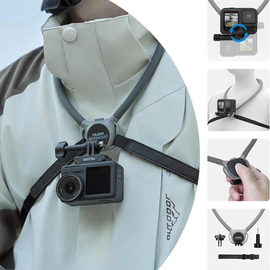 Alça de Pescoço para GoPro e Similares - Telesin Cor: Cinza