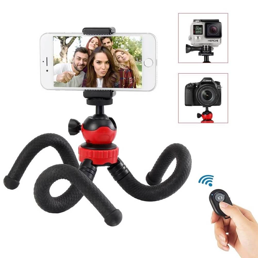 Tripé Flexível para Celular / GoPro / Câmeras DSLR + Controle Remoto Bluetooth