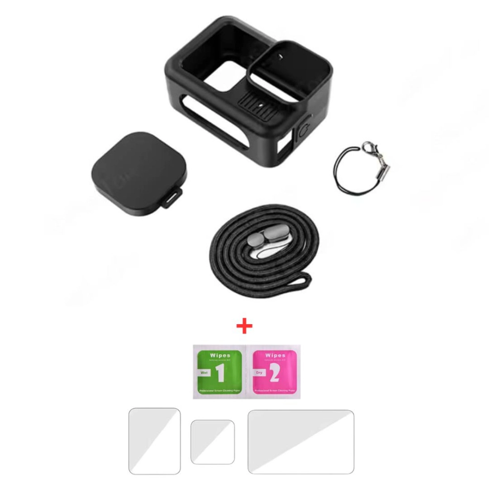 Capa de Silicone para GoPro Hero 13 + Tampa para Lente + Películas Cor: Preto Capa de Silicone para GoPro Hero 13 + Tampa para Lente + Películas Cor: Preto